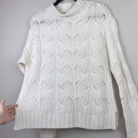 J.Crew Women's Medium Pointelle Cable Knit Sweater Mock Neck Ivory Cream Alpaca - Picture 7 of 14
